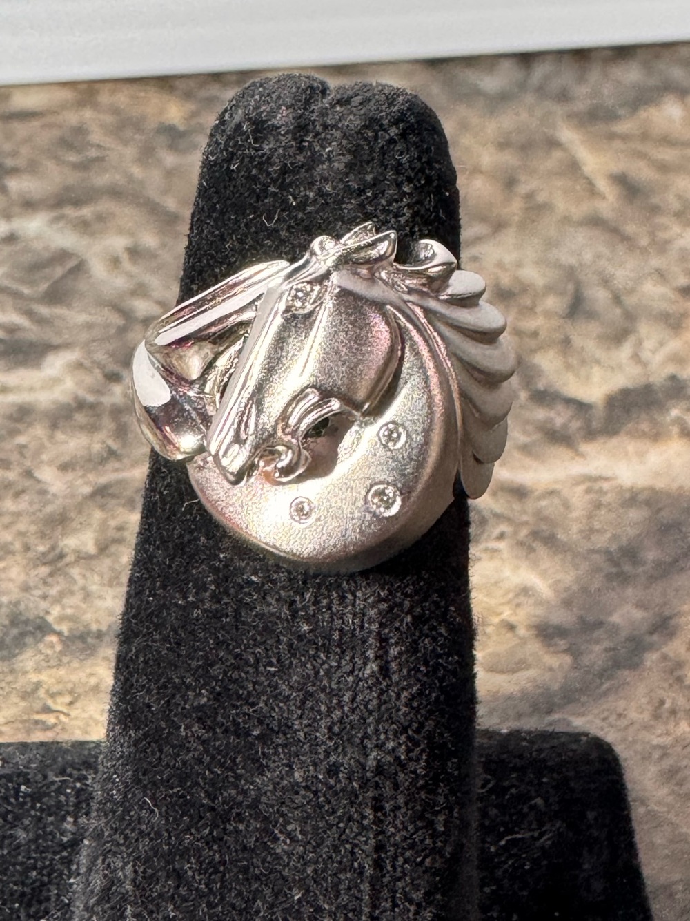 Rick Cameron Sterling Silver Horse Head Statement Ring Diamond Accents